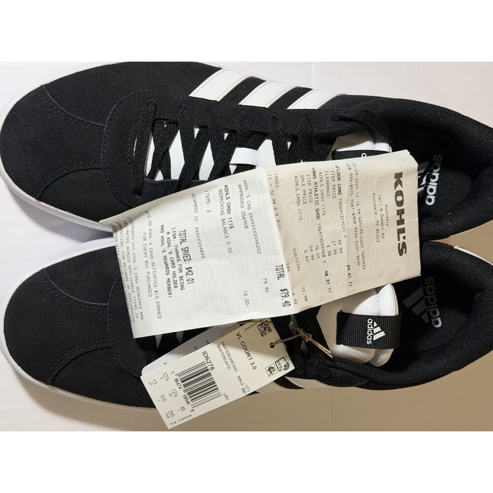 Brand New Adidas VL Court 3.0 Skate Shoes Men’s Size 13 Black White ID6278 W Box - Picture 5 of 9